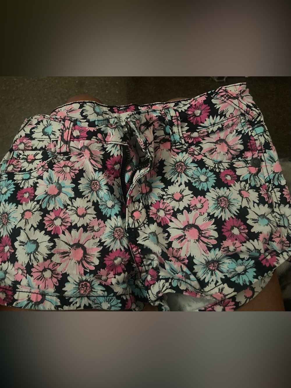 Epic Threads Floral Denim Shorts - Pink, Blue & White